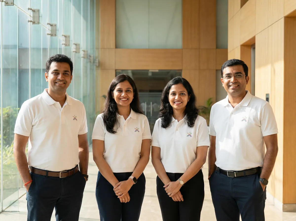 Corporate team in branded uniforms